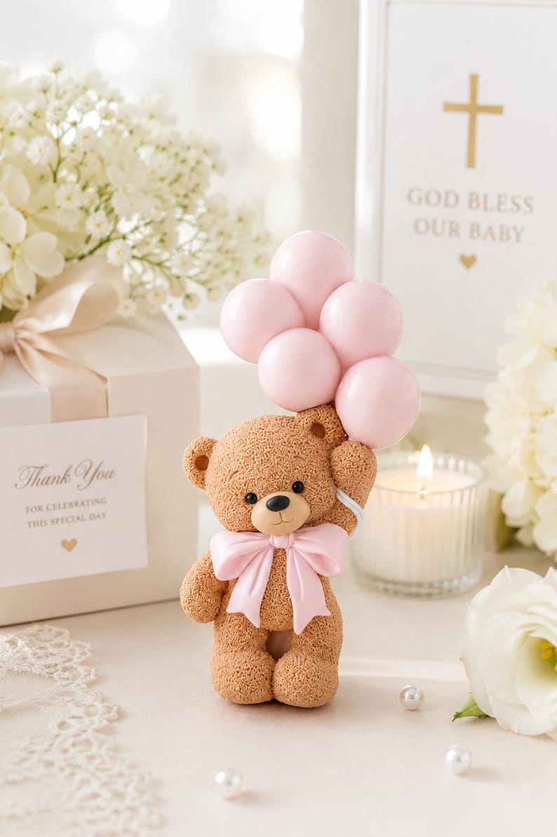 Teddy bear soap with pink balloons